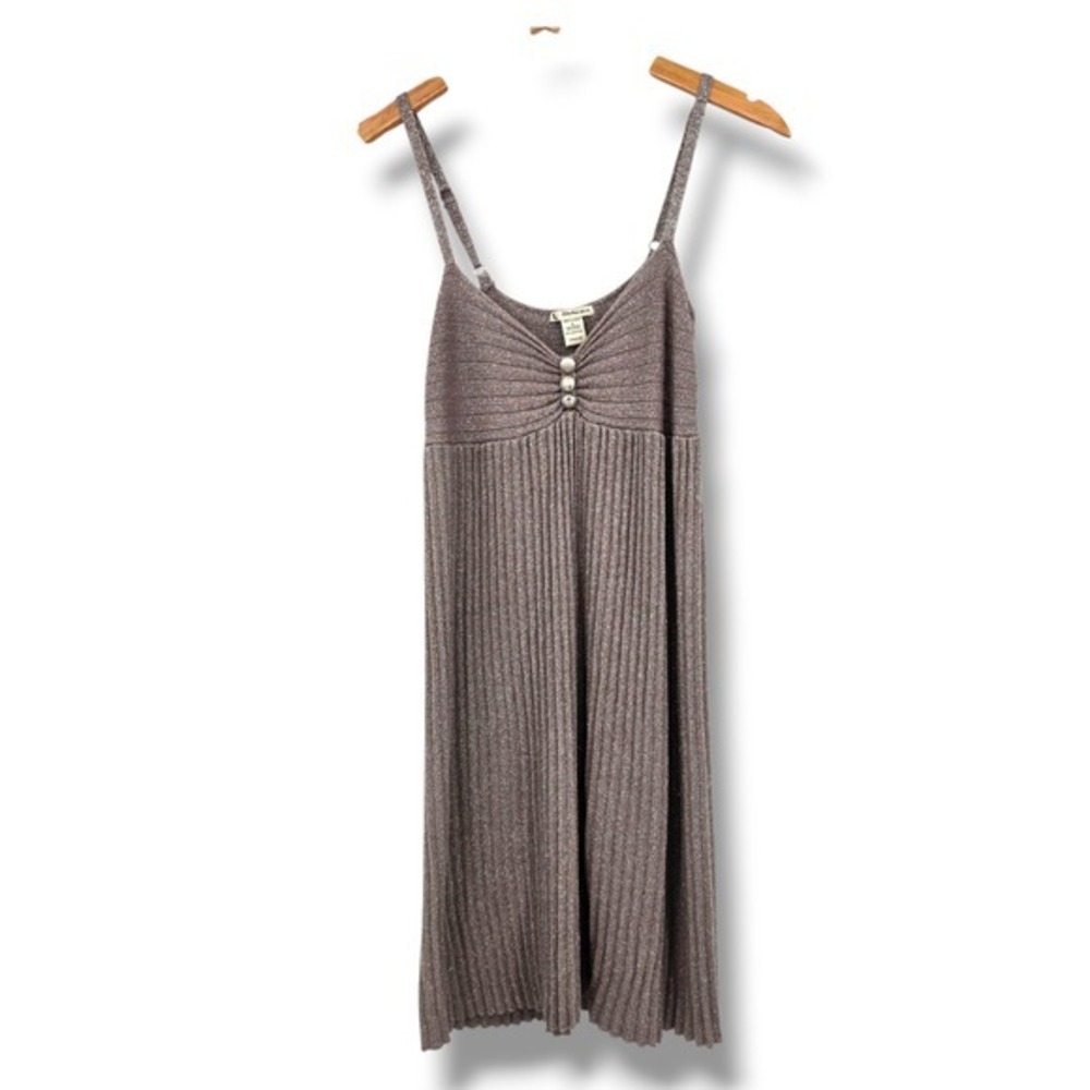 Cashmere Dress Women's L Metallic Bronze Ribbed Knit Sleeveless‎ Midi Adjustable